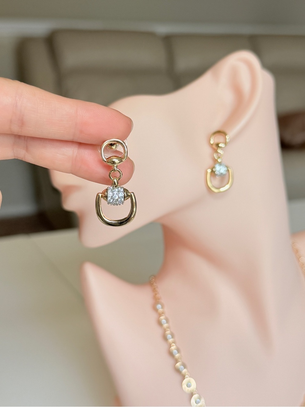 Delicate Gold Drop Earrings with Cubic Zirconia - Picture 5 of 13